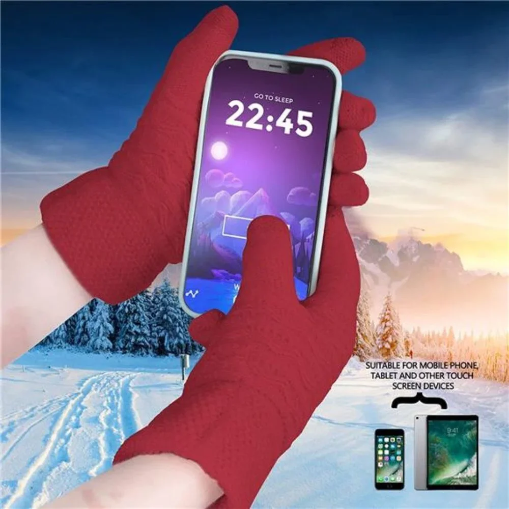 Women's Thermal Cable Knit Wool Fleece Lined Glove for Cold Weather